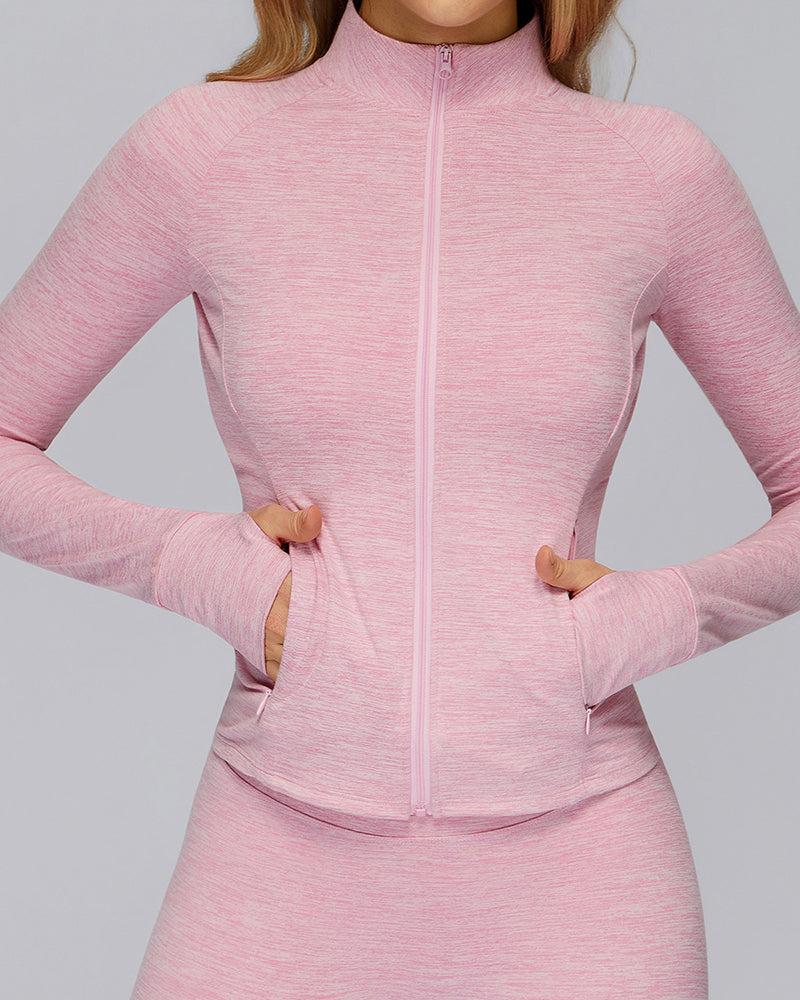 Brushed Long-Sleeved Zipper Pocket Quick-Drying Tights Outdoor Sports Running Jacket S-XL