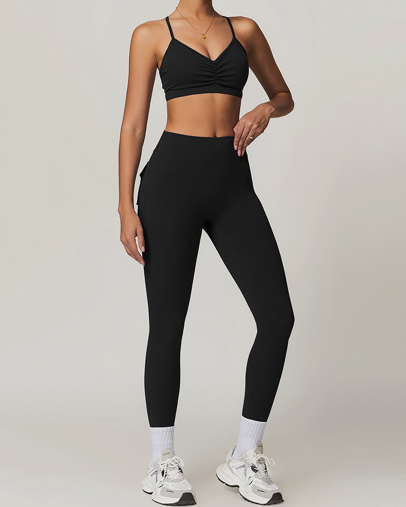 Wholesale Sling Sports Bra High Waist Leggings Sports Two Piece Sets S-XL