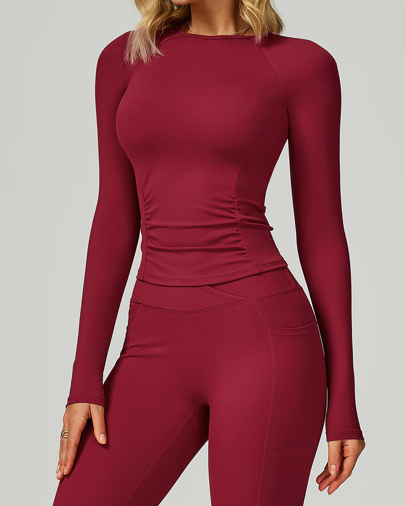 Women OEM Customize Activewear Long Sleeve Ruched Sport Top S-XL