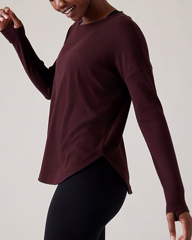 Autumn New Hollow Out Back Long Sleeve Casual Fitness Sports Top Pullover S-L