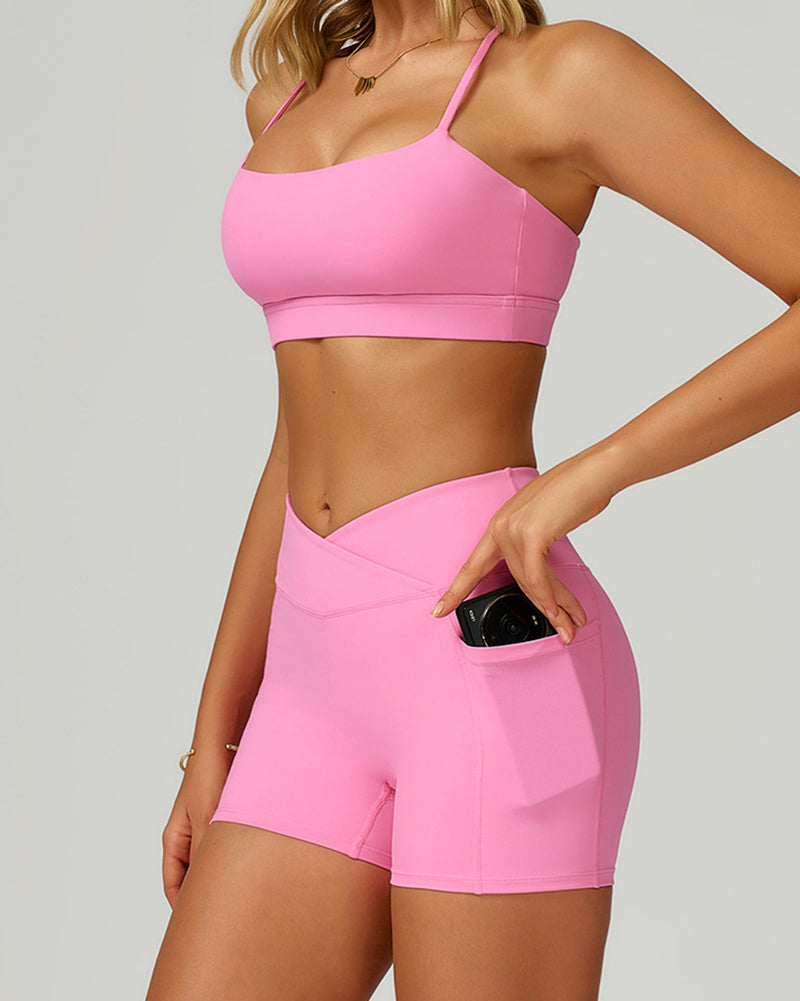 Customize Fitness Women Sports Sling Bra Shorts Yoga Two-piece Sets S-XL