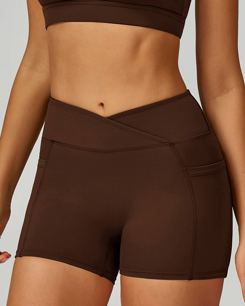 Women Add Logo OEM Pocket High Waist Slim Thigh Mini Sports Running Shorts S-XL