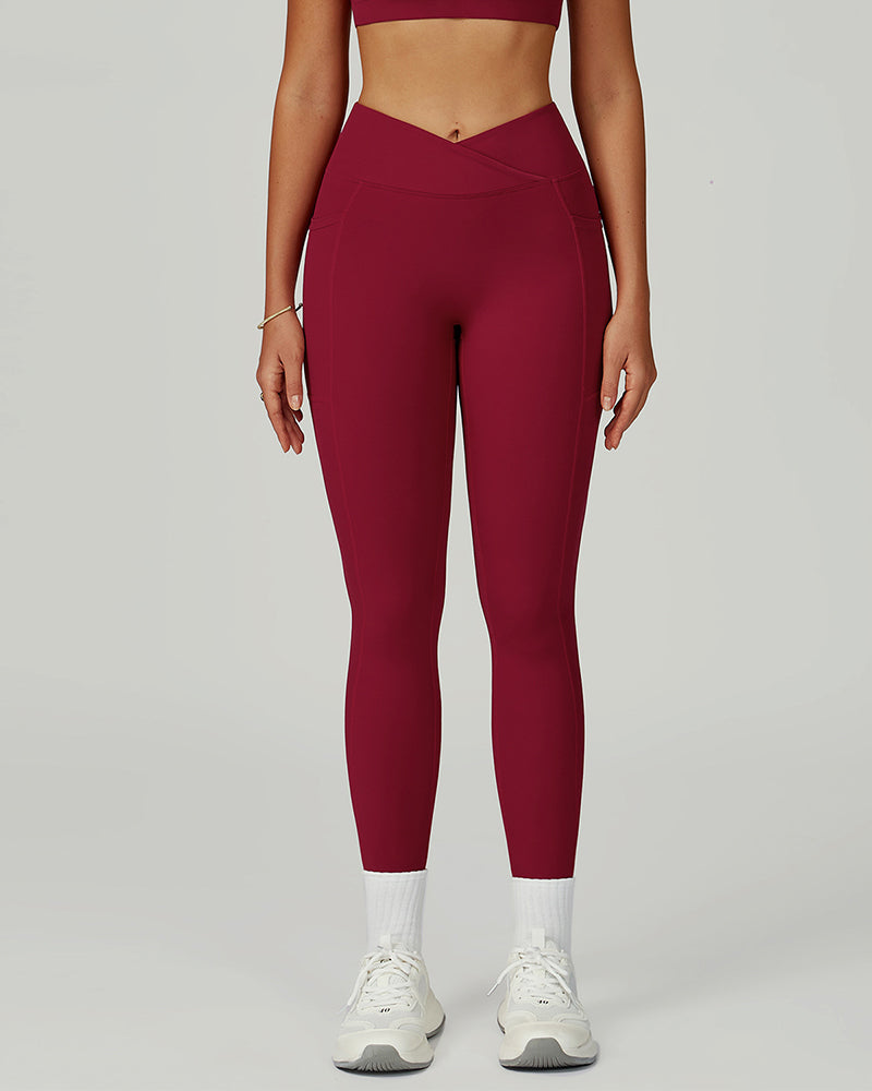 OEM Manufacturer High Waist Criss Front Side Pocket Fitness Running Leggings S-XL