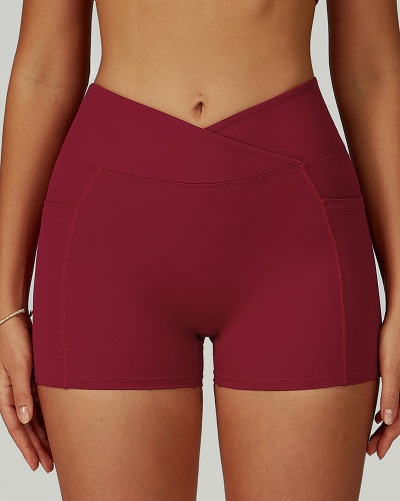 Women Add Logo OEM Pocket High Waist Slim Thigh Mini Sports Running Shorts S-XL