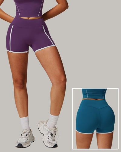 China Manufactory Women Pocket GYM Colorblock Sports Shorts Black Blue Purple S-XL