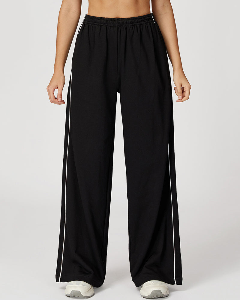 Women Customized Logo Colorblock Running Casual Wide Leg Loose Sweatpants S-XL