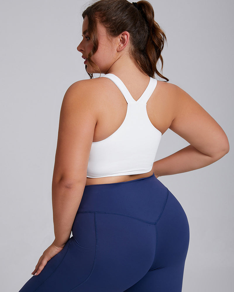 Women Comfortable High Elastic I Back Plus Size Sports Bra Black White Mocha Navy Blue Khaki XL-3XL