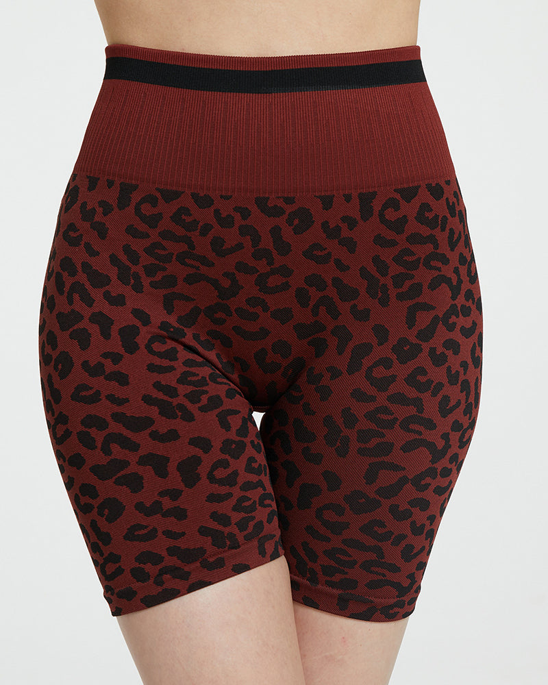 Yoga Summer Women High Waist Leopard Running Sports Yoga Shorts S-L