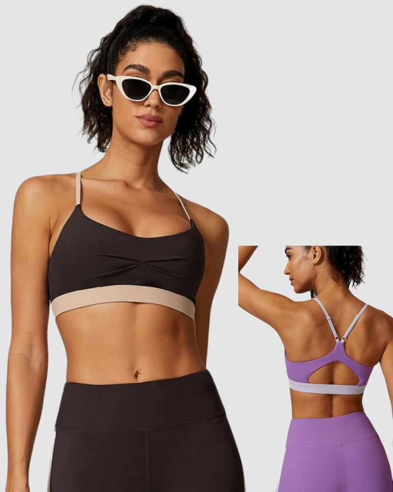 Women Yoga Summer Ruched Sports Colorblock Bra S-L