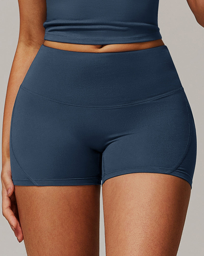 Wholesale Customize Add Logo Solid Color High Waist Sports Fitness Shorts S-XL