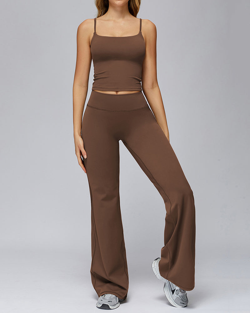 Women Sling Vest Wide Leg Pants  Yoga Two-piece Sets S-XL