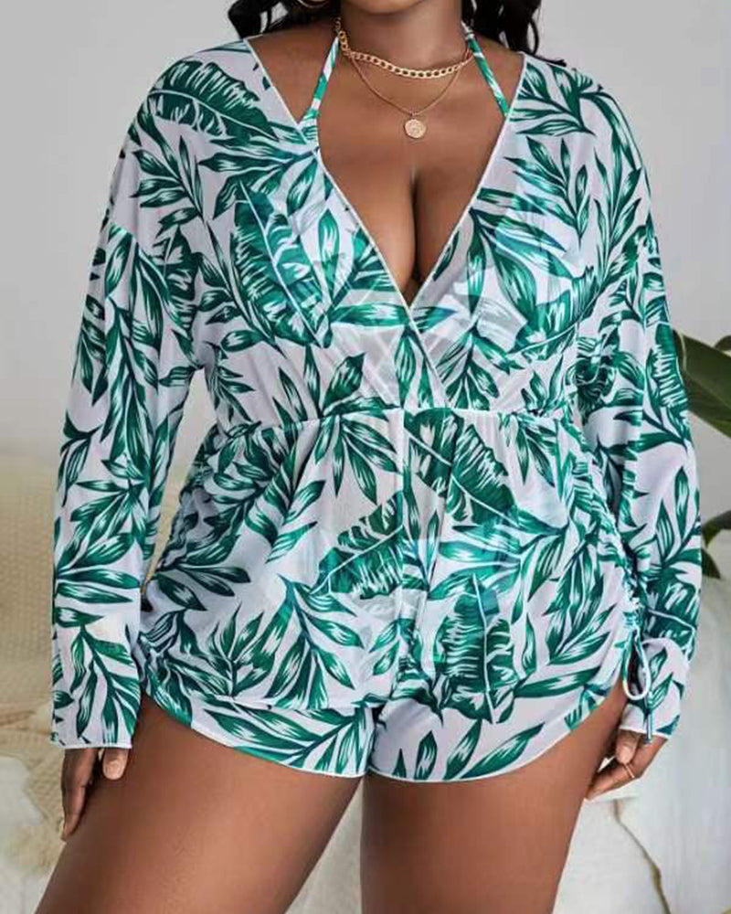 Digital Printed Long-Sleeved Three-Piece Swimsuit