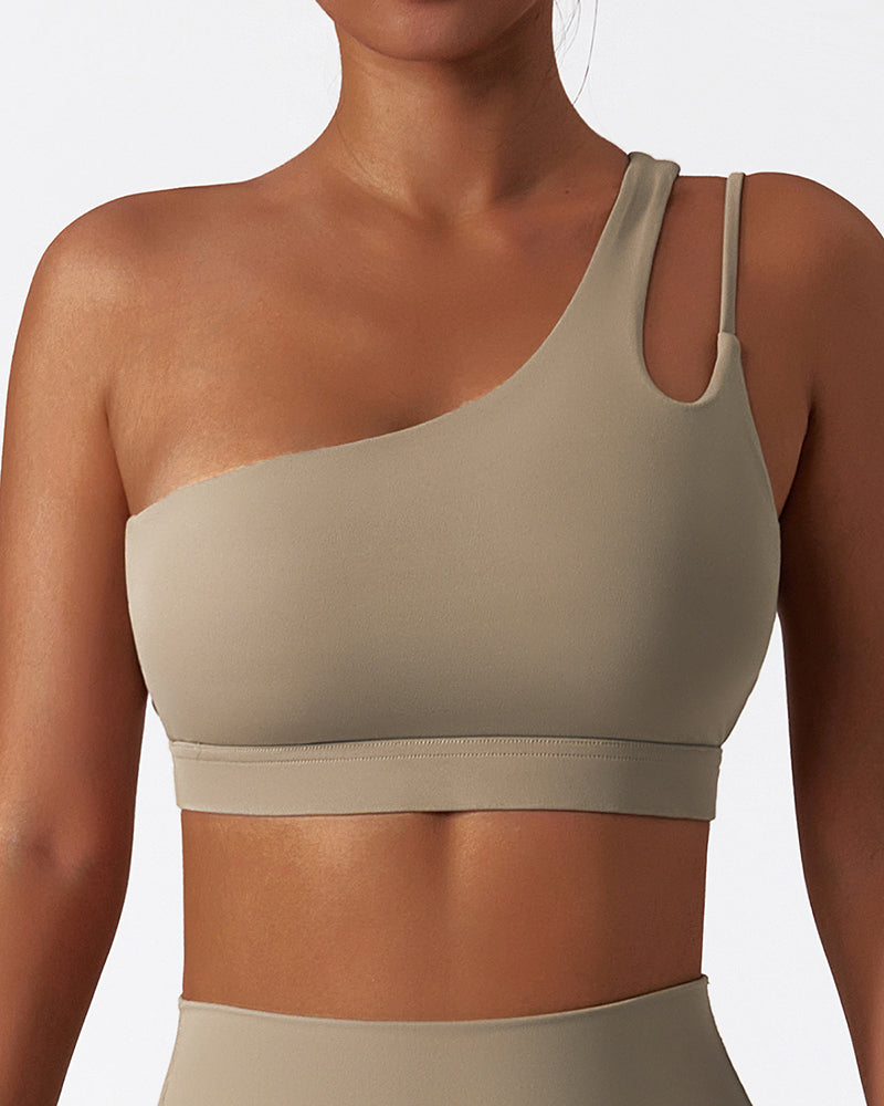 Wholesale Women One Shoulder Add Logo Irregular Running GYM Sports Bra S-XL