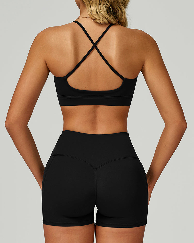 Women Customized Logo Criss Cross Sling Running Fitness Sports Bra Black Red Coffee Blue Pink S-XL