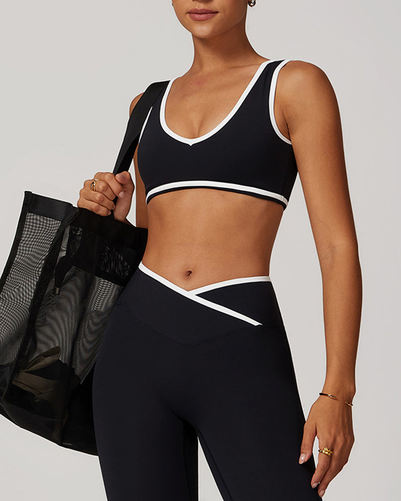 OEM Customized Women Colorblock V Neck Sports Yoga Bra S-XL