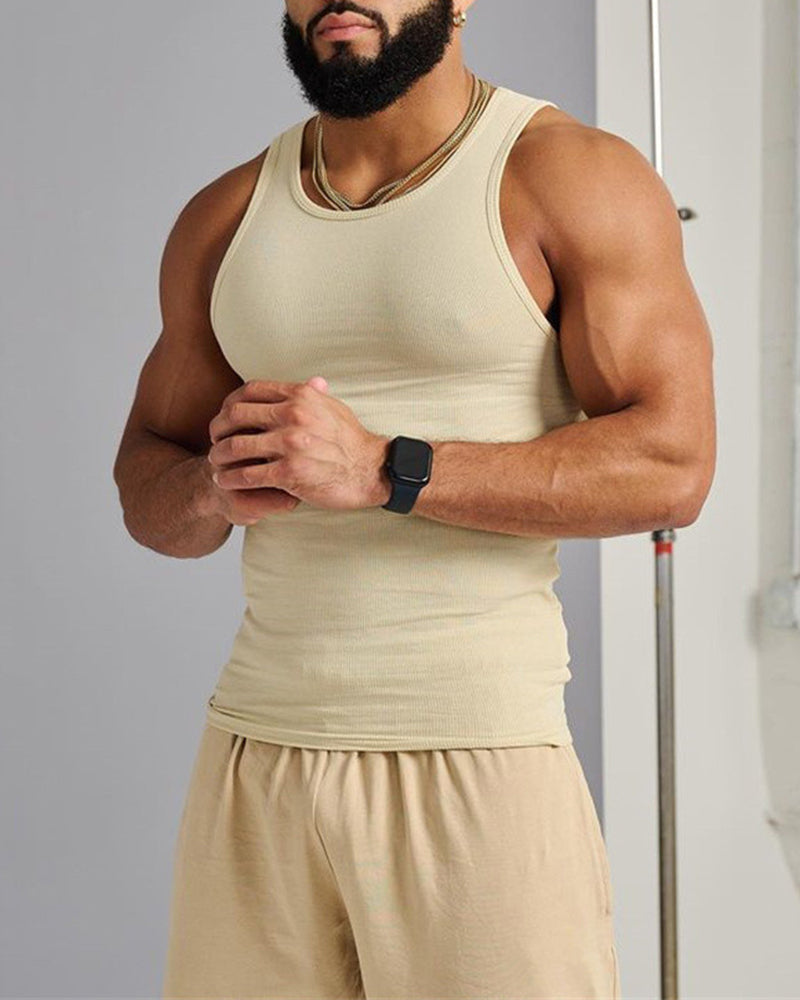 Logo Customized Mens Summer Fitness Fashion Solid Color Sports Vest S-3XL