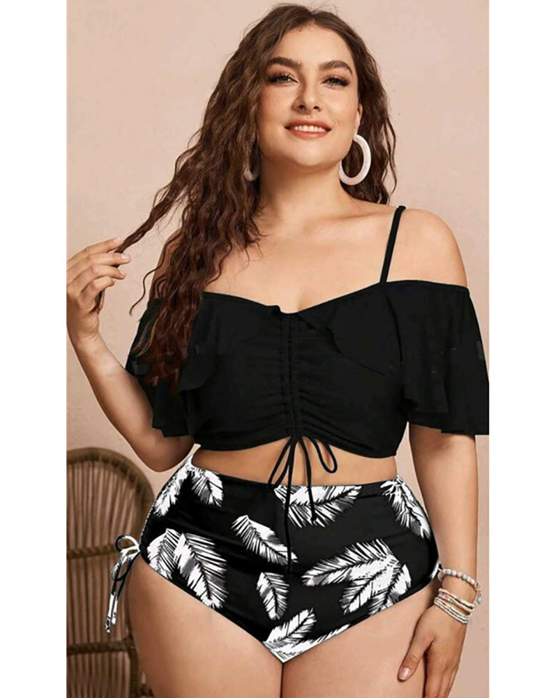 Plus Size Ruffle Women High Waist Swimwear L-4XL