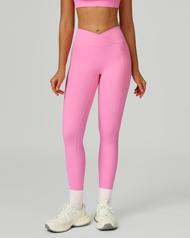 OEM Manufacturer High Waist Criss Front Side Pocket Fitness Running Leggings S-XL