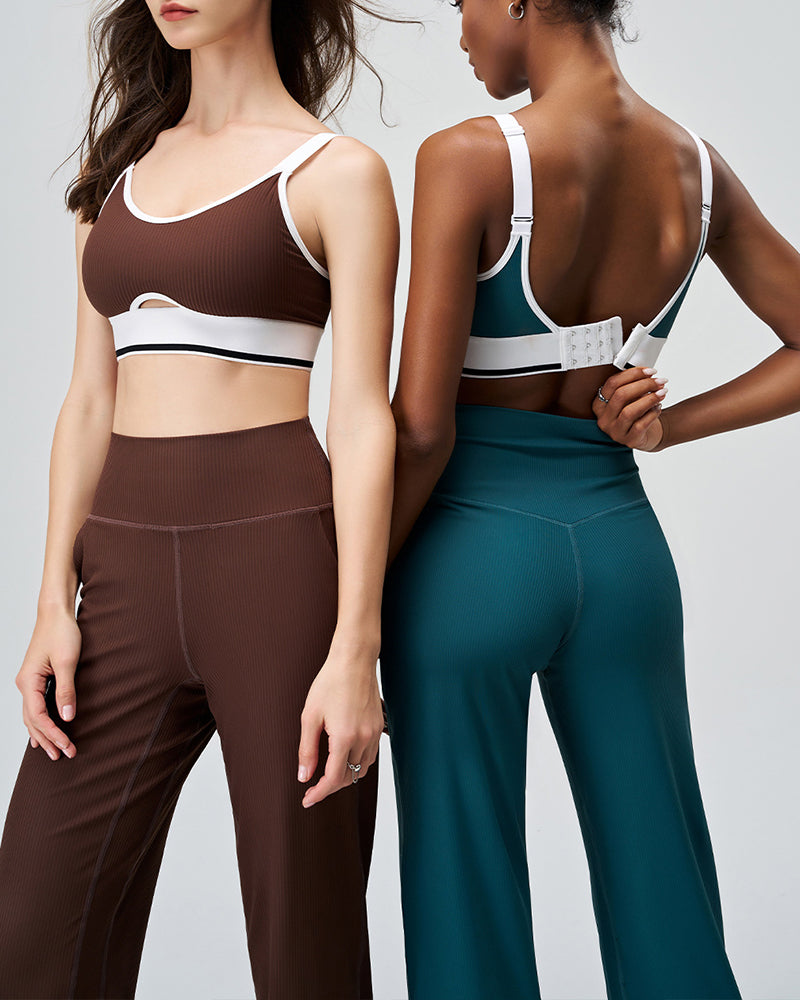 Fitness Hollow Out Colorblock High Waist Women Yoga Two-piece Set S-2XL