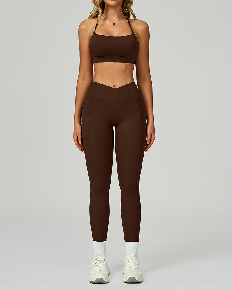 Women Fitness GYM Sports Sling Bra Running Leggings Two Piece Sets S-XL