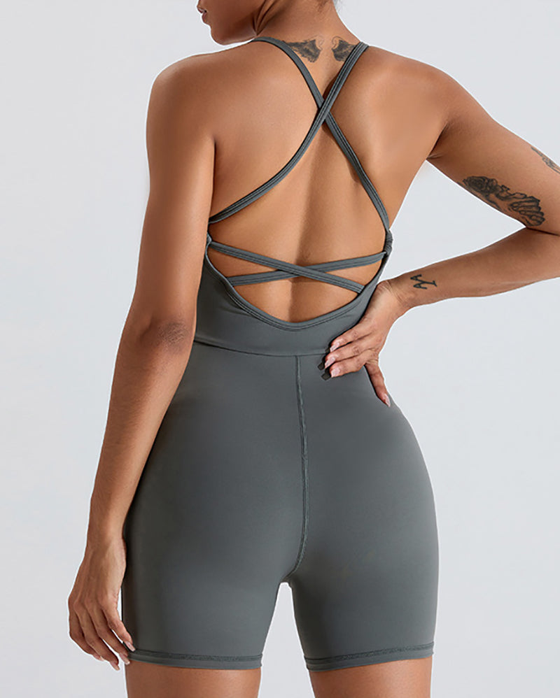 Backless Slim Sling Fashion Hips Lift Fitness Sports Romper Gray Blue Black Coffee S-XL