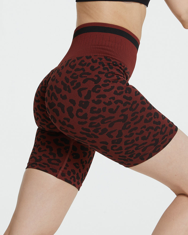 Yoga Summer Women High Waist Leopard Running Sports Yoga Shorts S-L