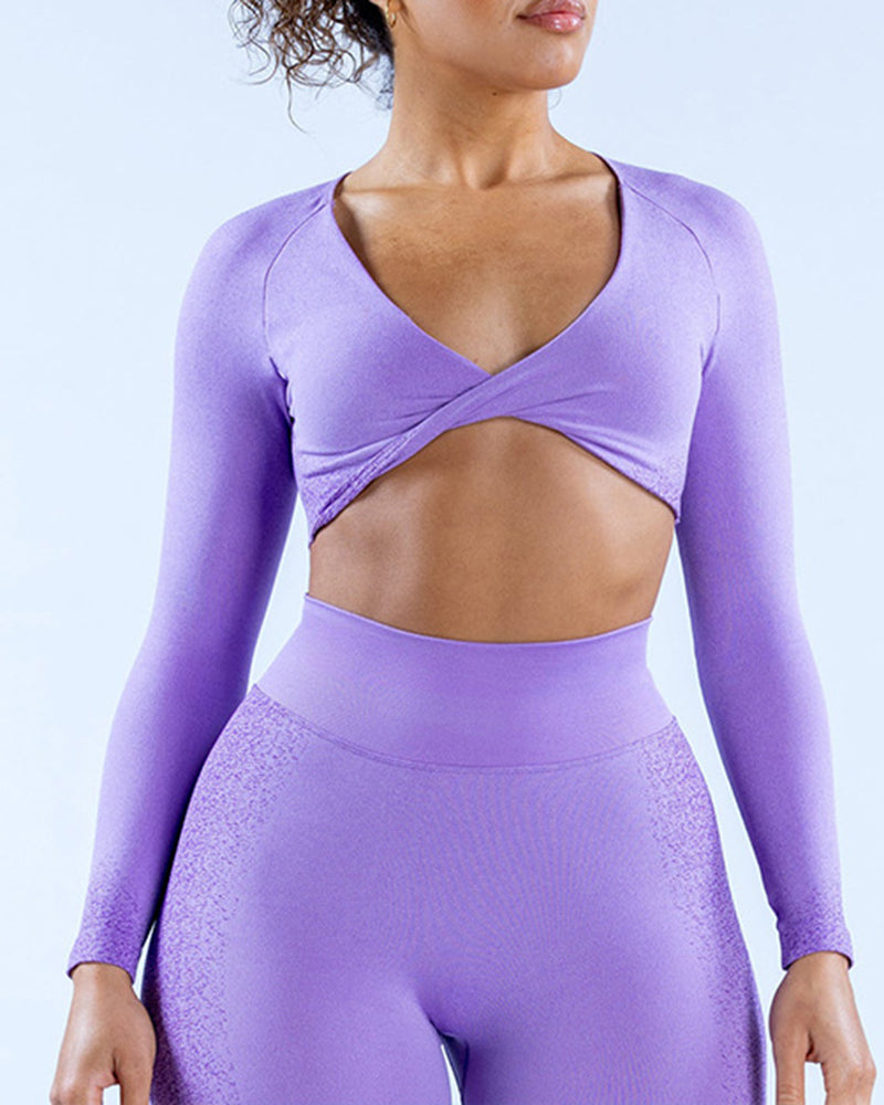 Women Factory Customized Long Sleeve Wrap Bra Fitness Crop Top XS-XL