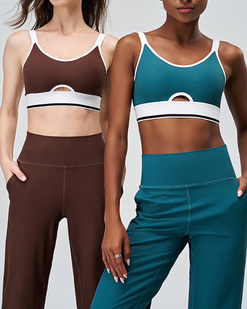 Fitness Hollow Out Colorblock High Waist Women Yoga Two-piece Set S-2XL