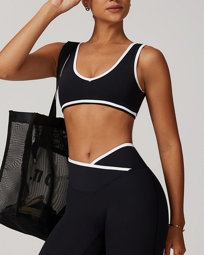 OEM Customized Women Colorblock V Neck Sports Yoga Bra S-XL
