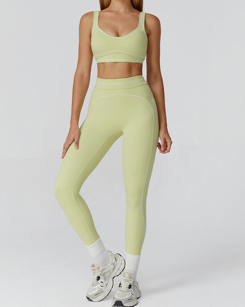 Women Contrast Color Sanded High-End U-Shaped Beautiful Back Sports Bra Running Fitness Yoga Bra S-XL