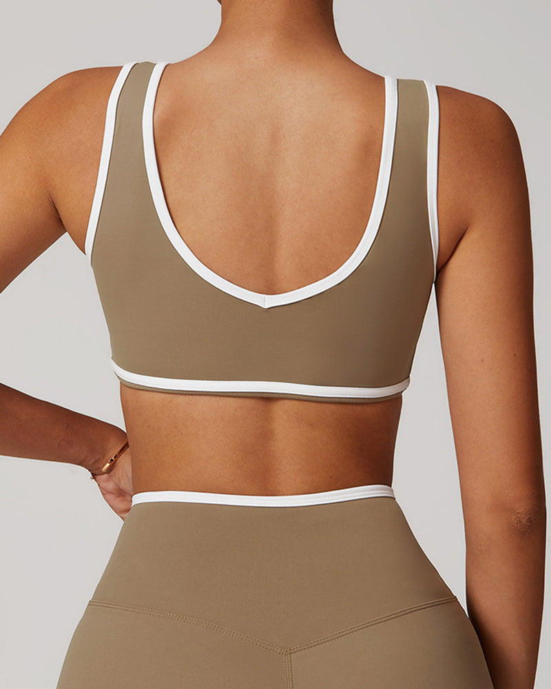 OEM Customized Women Colorblock V Neck Sports Yoga Bra S-XL