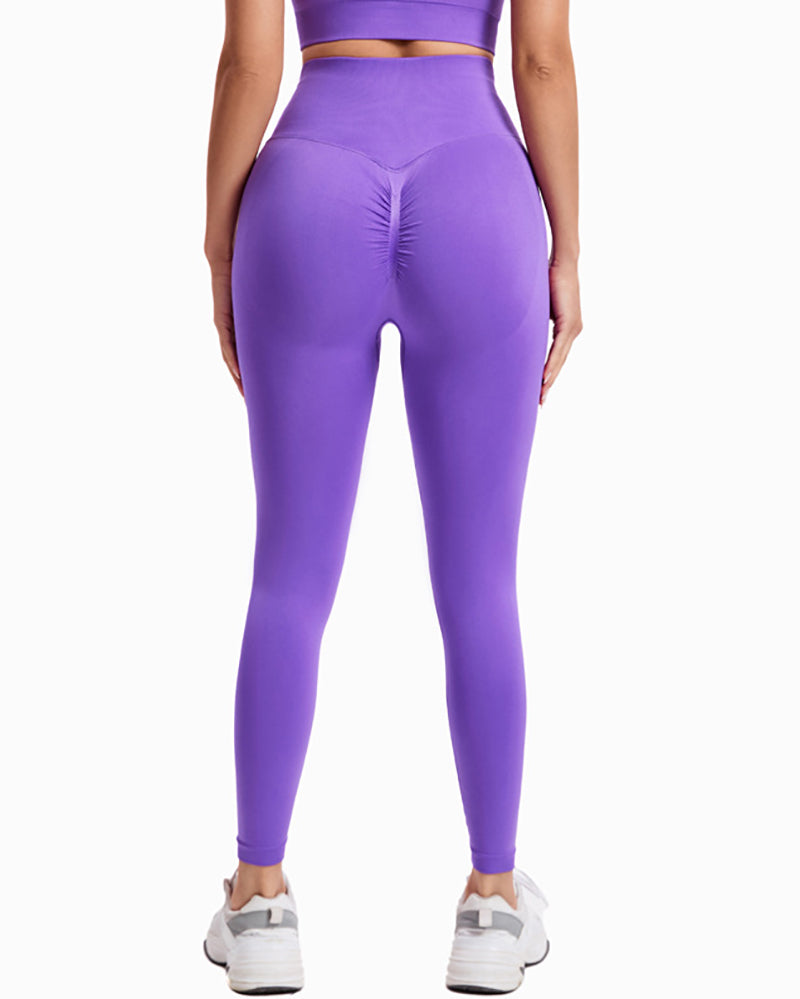 Women High Waist Solid Color Peach Hips Running Leggings Pants S-L