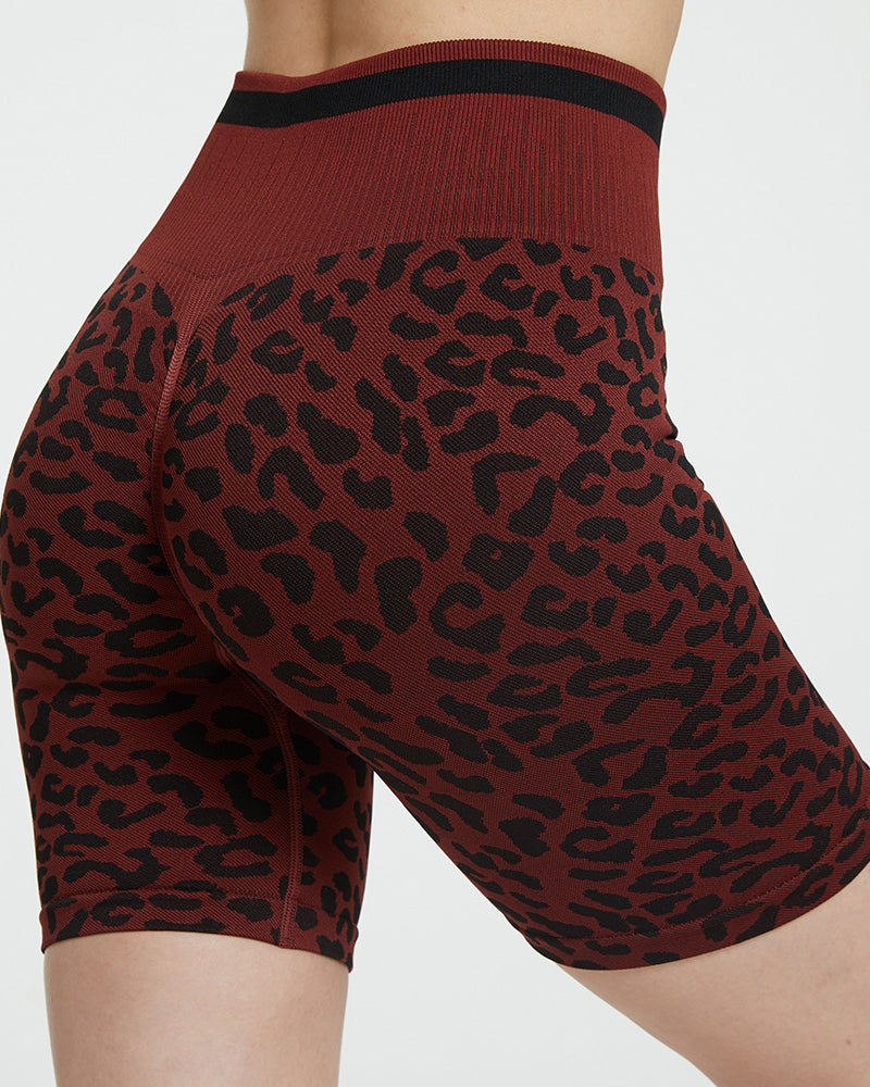 Yoga Summer Women High Waist Leopard Running Sports Yoga Shorts S-L