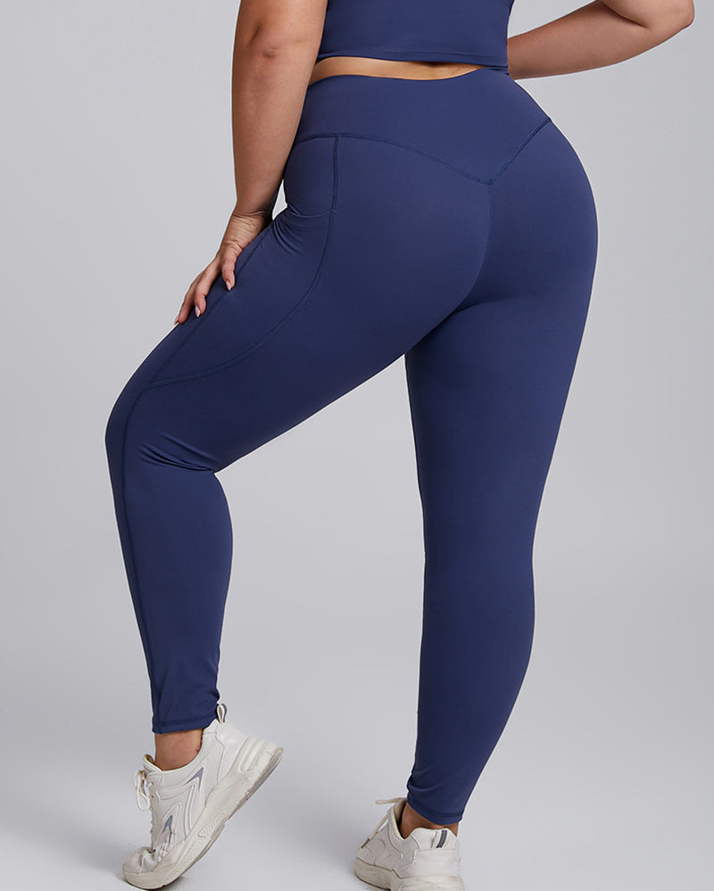 Slim High Waist Side Pocket M Back Plus Size Yoga Leggings XL-3XL