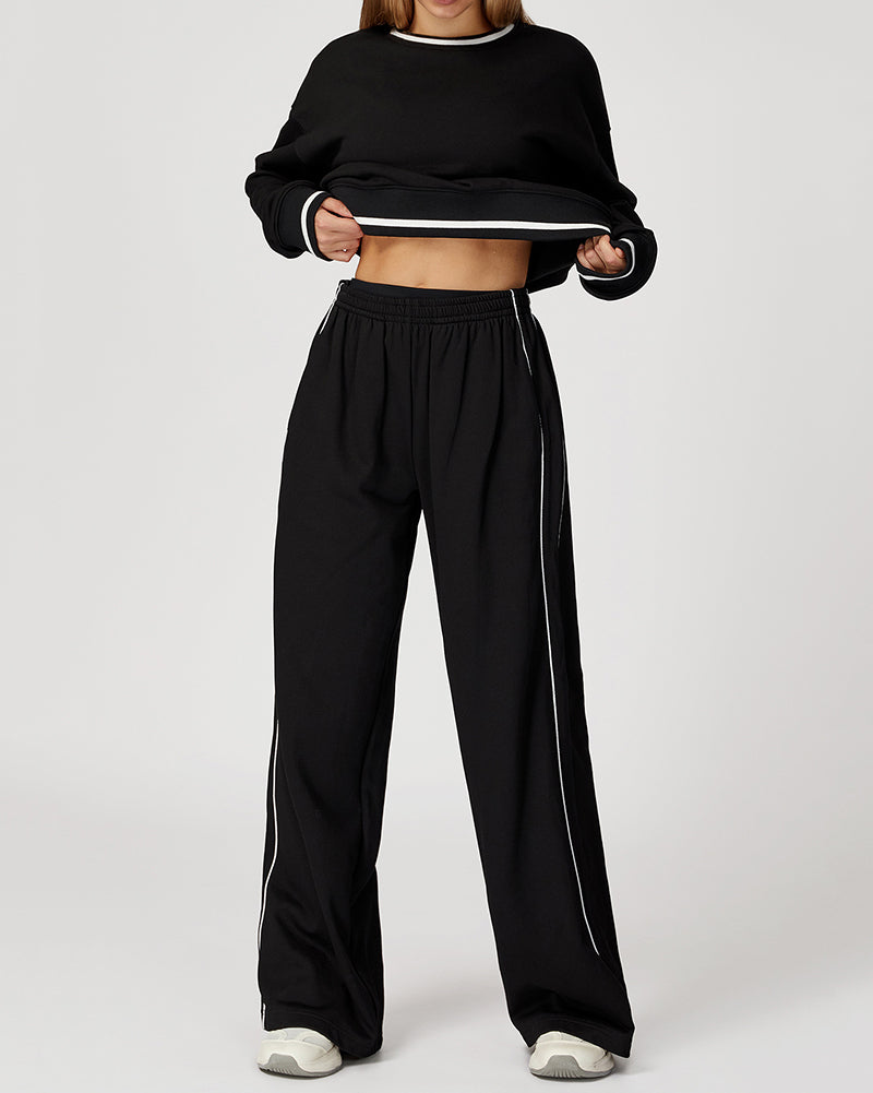 Women Winter Fall Long Sleeve Loose Colorblock Sweatshirt Sweatpants Sets Yoga Two-piece Outfits S-XL