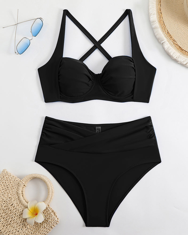 Wholesale Solid Color High Waisted Swimsuit Bikini S-L