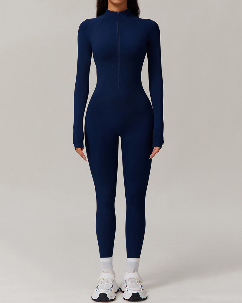 Factory Price OEM ODM Fleece Slim Outdoor Tight Warm Long Sleeve Sports Yoga Jumpsuit S-XL