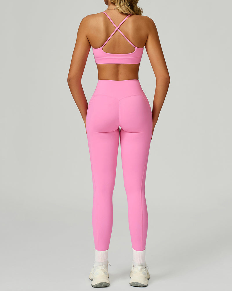 Women Fitness GYM Sports Sling Bra Running Leggings Two Piece Sets S-XL