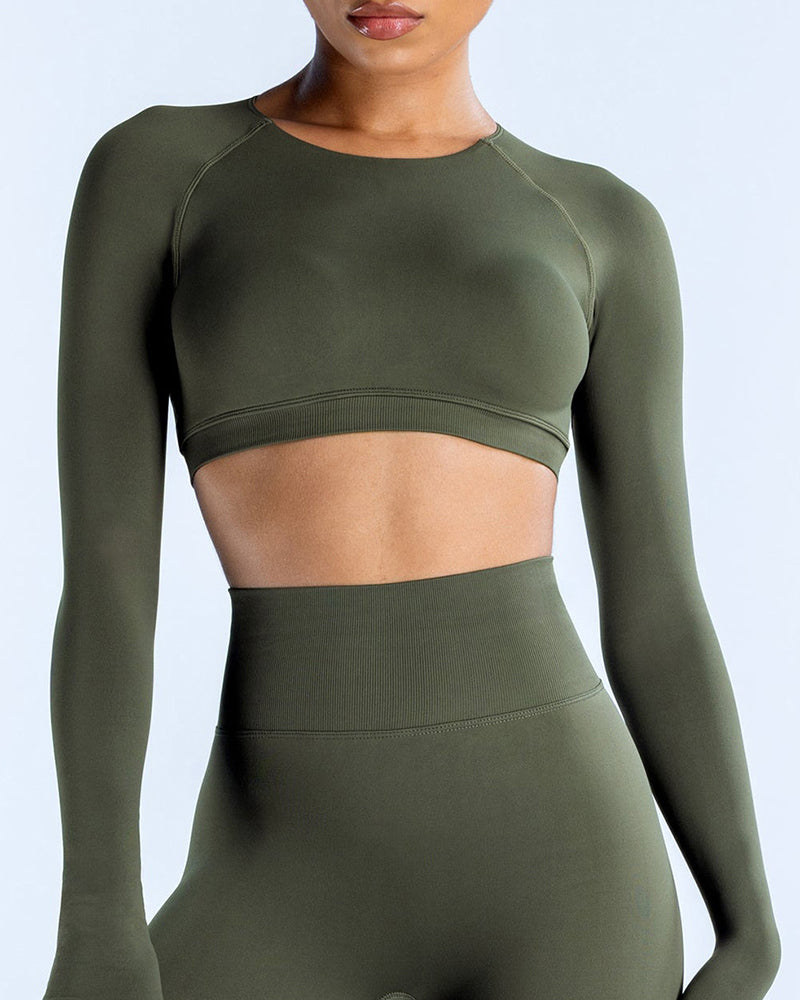 Women Long Sleeve Backless Sport Crop Top XS-XL