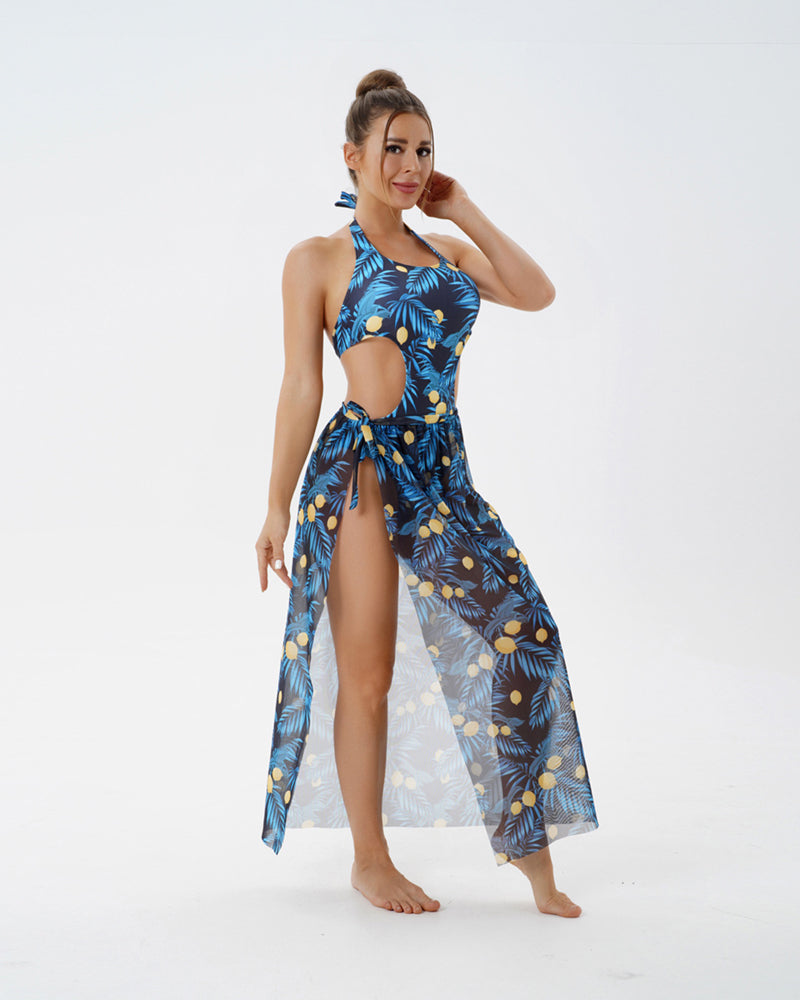 Women Three-Piece Swimsuit Printed Skirt-Style One-Piece Swimsuit