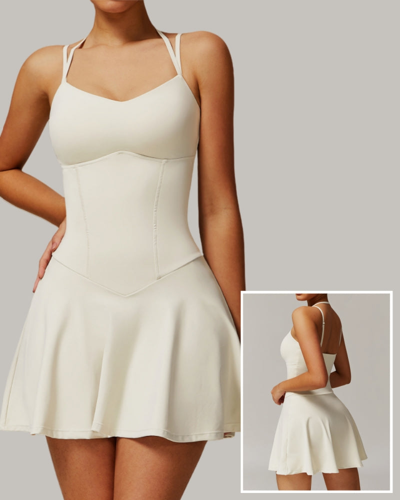 Women Brand Bulid LOGO Sling Pocket A-line Running Sport Lined Tennis Dress S-XL