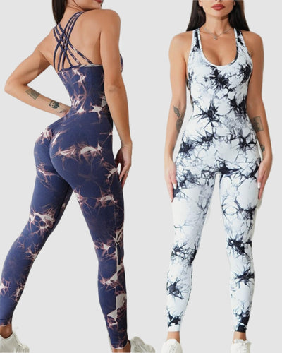 Factory Price Women Vest Slim Sports Fitness Tie-dye Yoga Jumpsuit S-L