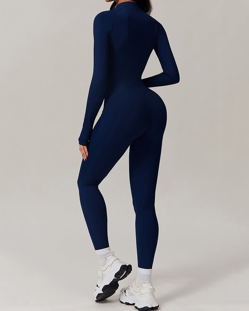 Factory Price OEM ODM Fleece Slim Outdoor Tight Warm Long Sleeve Sports Yoga Jumpsuit S-XL