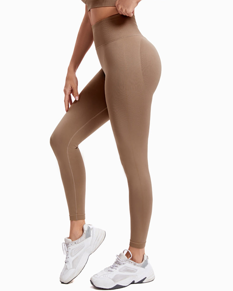 Women High Waist Solid Color Peach Hips Running Leggings Pants S-L