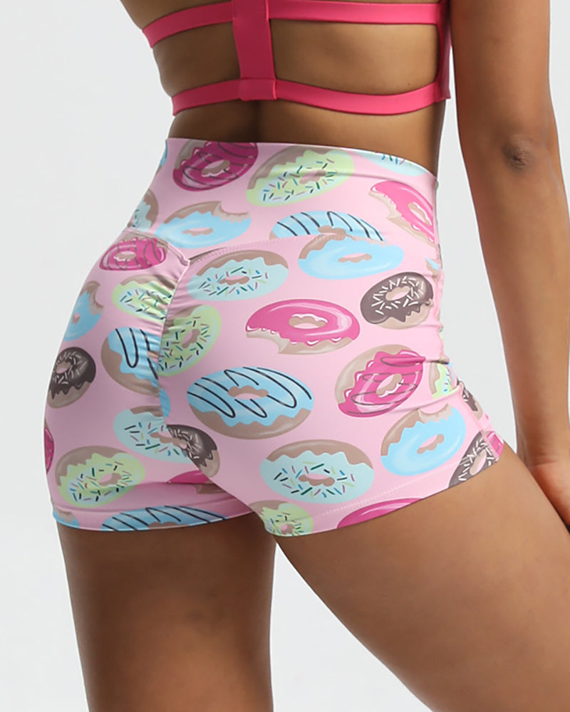 High Waist Printed Peach Hips Training Fitness Shorts S-L