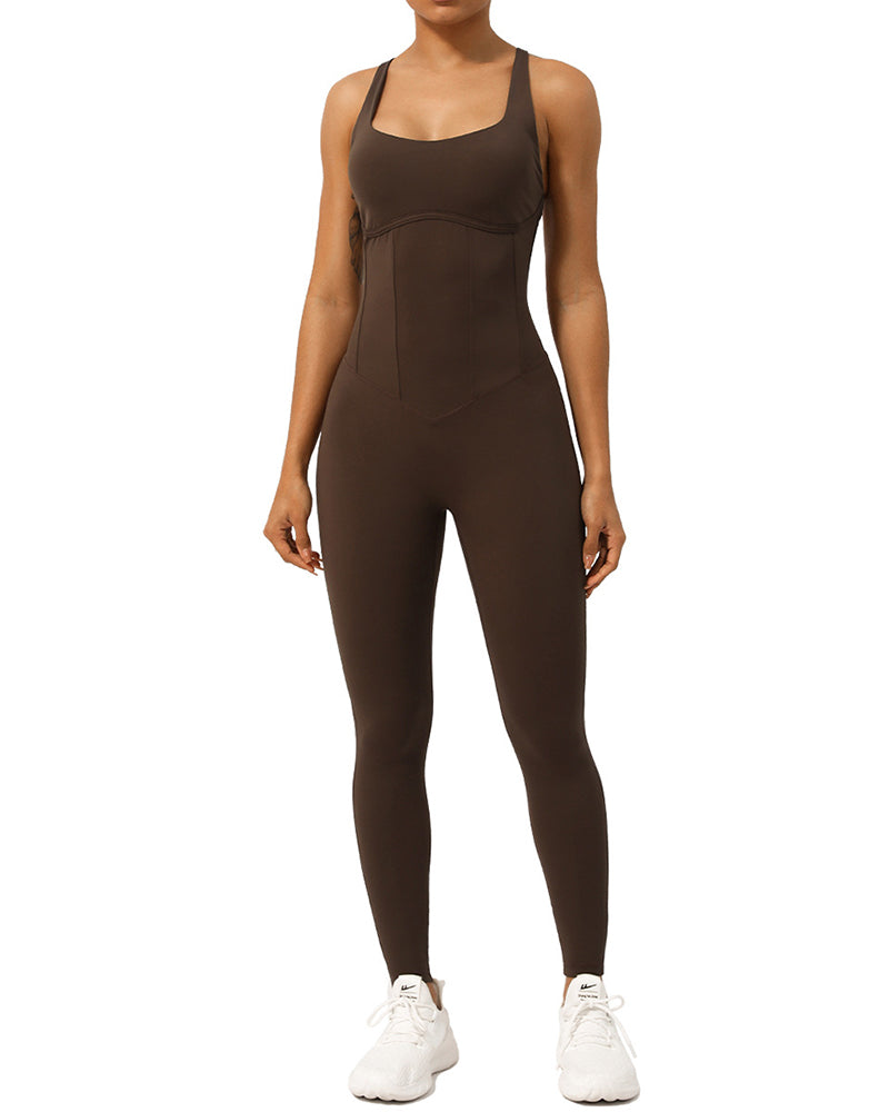 Women Fishbone Adjustable Strap Slim Shape Sport Jumpsuit S-XL