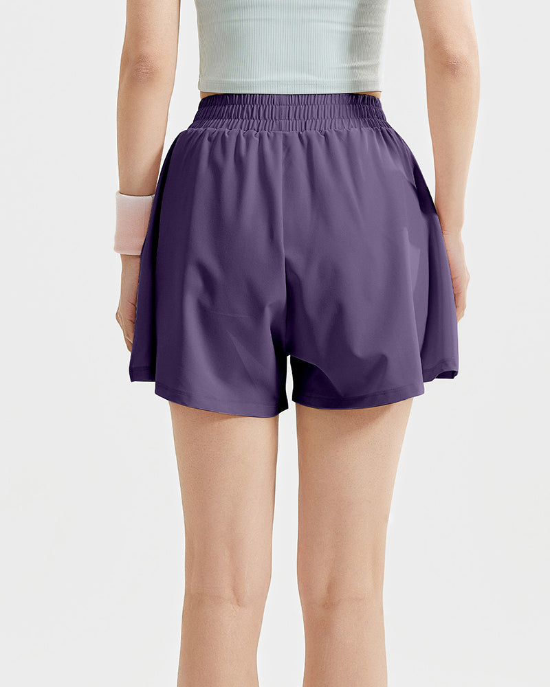 Women Summer Running Outdoor High Waist Lined Shorts Black Gray Purple S-2XL