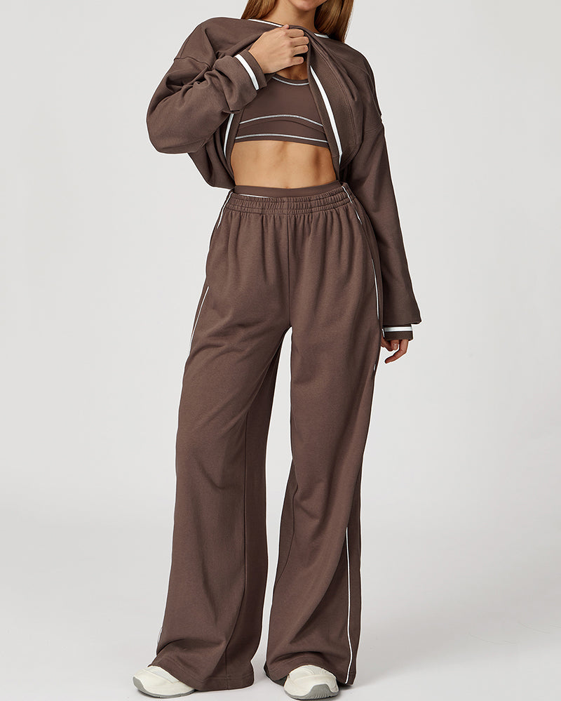 Women Winter Fall Long Sleeve Loose Colorblock Sweatshirt Sweatpants Sets Yoga Two-piece Outfits S-XL