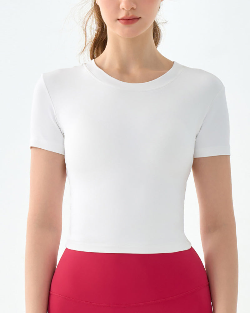 Logo Printed Backless Short Sleeve Women O Neck Slim Fitness T-shirt S-XL