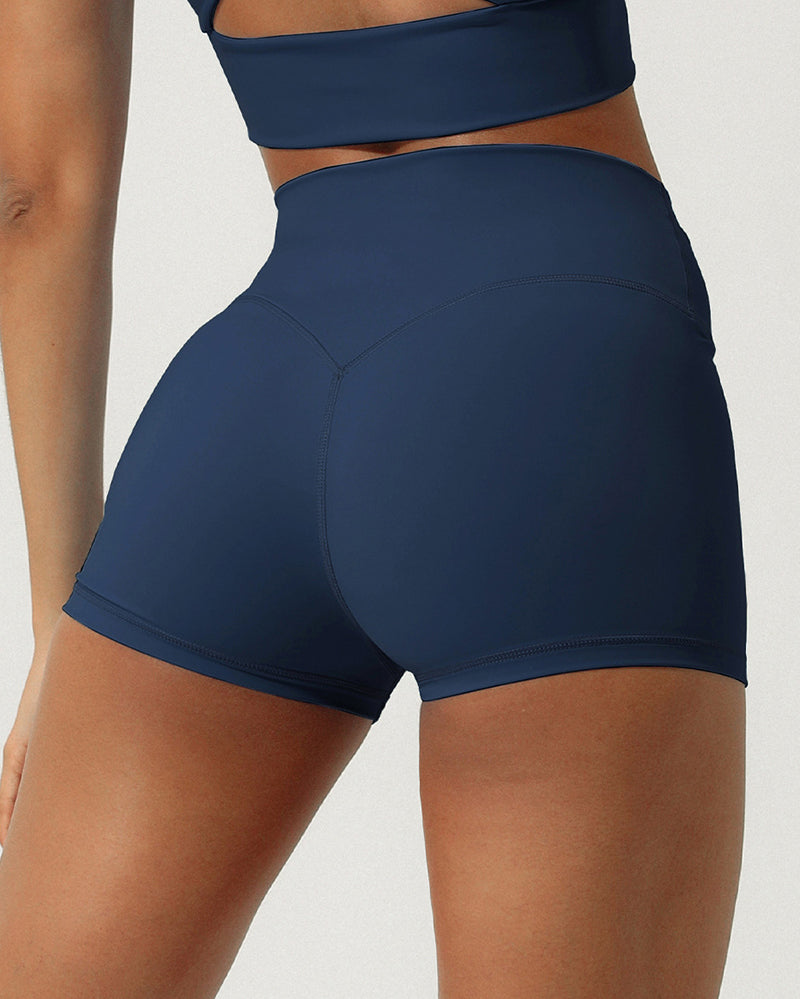 Newest Ruched Waist Hips Lift High Waist Sports Shorts Red Blue Khaki Green Navy Blue S-XL